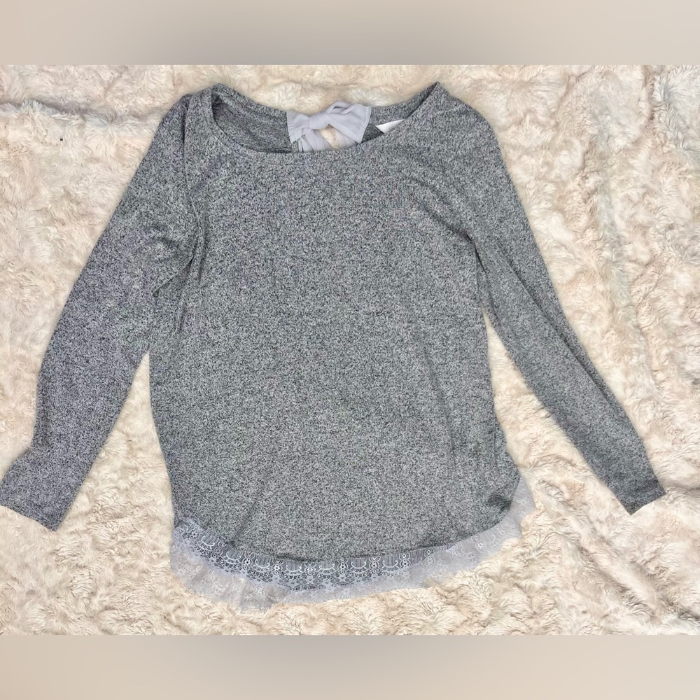 Sparkly Knit Top with Lace and Bow Detailing